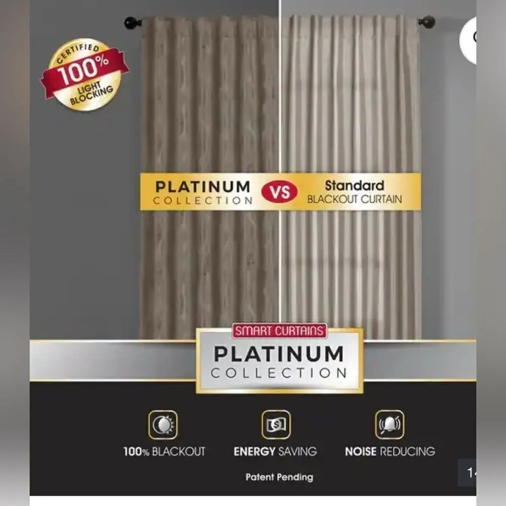 Carlton Blackout Platinum Smart Curtains Window Curtain Panel, 50 x 63” beige